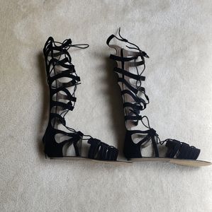 Black Velvet Lace Up Gladiator Sandals